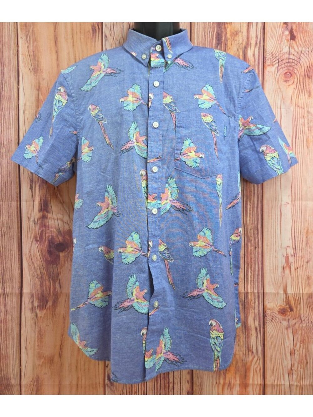 Chubbies Mens Parrot Print Short Sleeve Button-Down Shirt Medium
